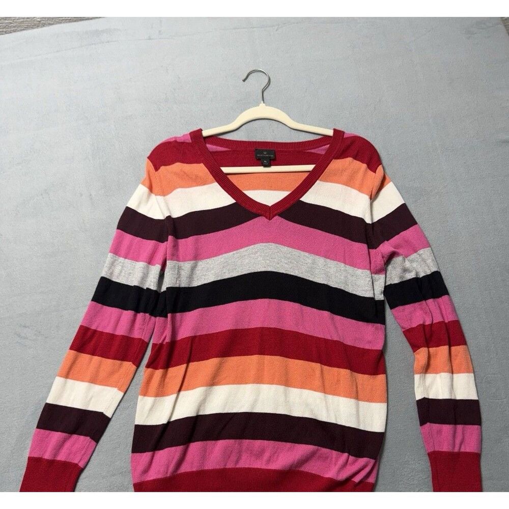 Worthington Women's Striped V-Neck Sweater Sz XL multicolor